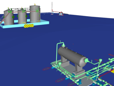 3d model of piping, structural steel and foundations